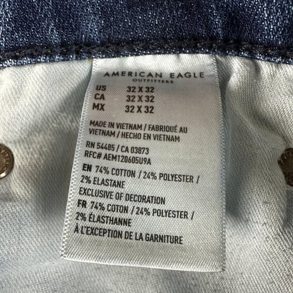 American Eagle Jeans Mens 32 Original Straight Cotton Stretch Pockets Frayed Hem - Picture 6 of 11